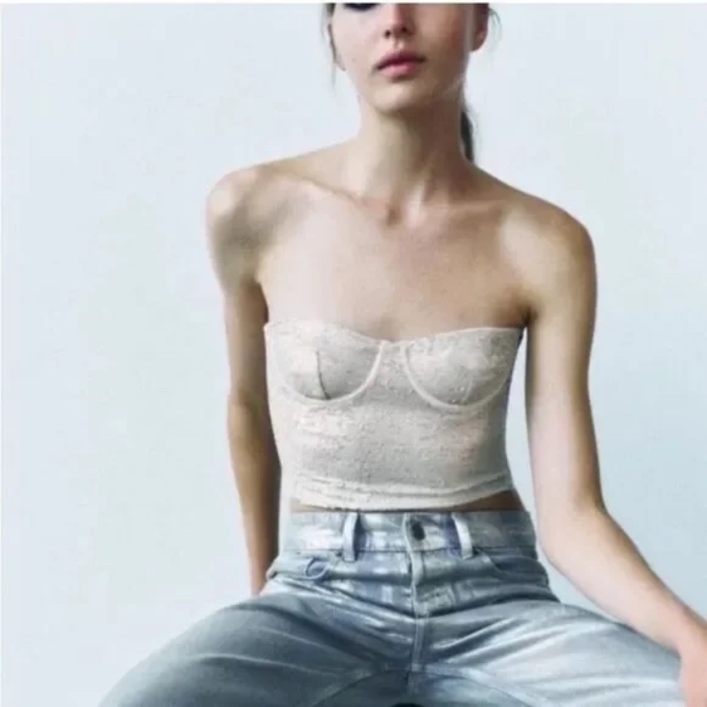 NWOT Zara Sequin Bustier Crop Top | Sparkly Party Going Out Corset Top